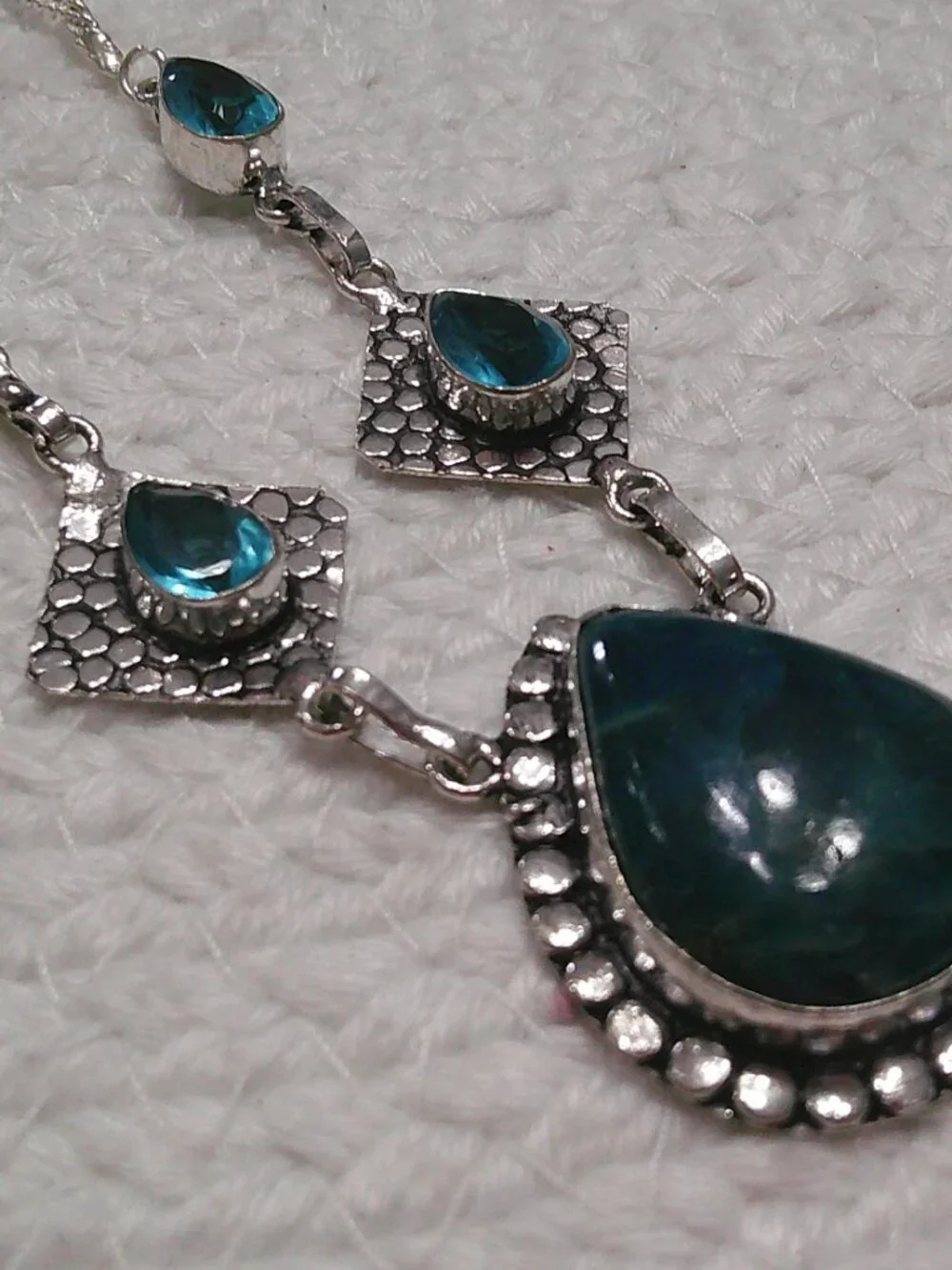 Gorgeous BLUE APATITE & BLUE TOPAZ Handmade Sterling 925 Necklace #11F